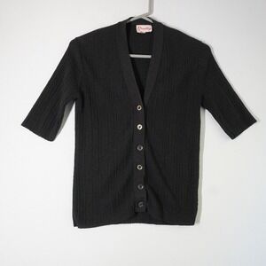 Vintage Bradley Ribbed‎ Knit Cardigan Sweater Women's Short Sleeve Buttons
